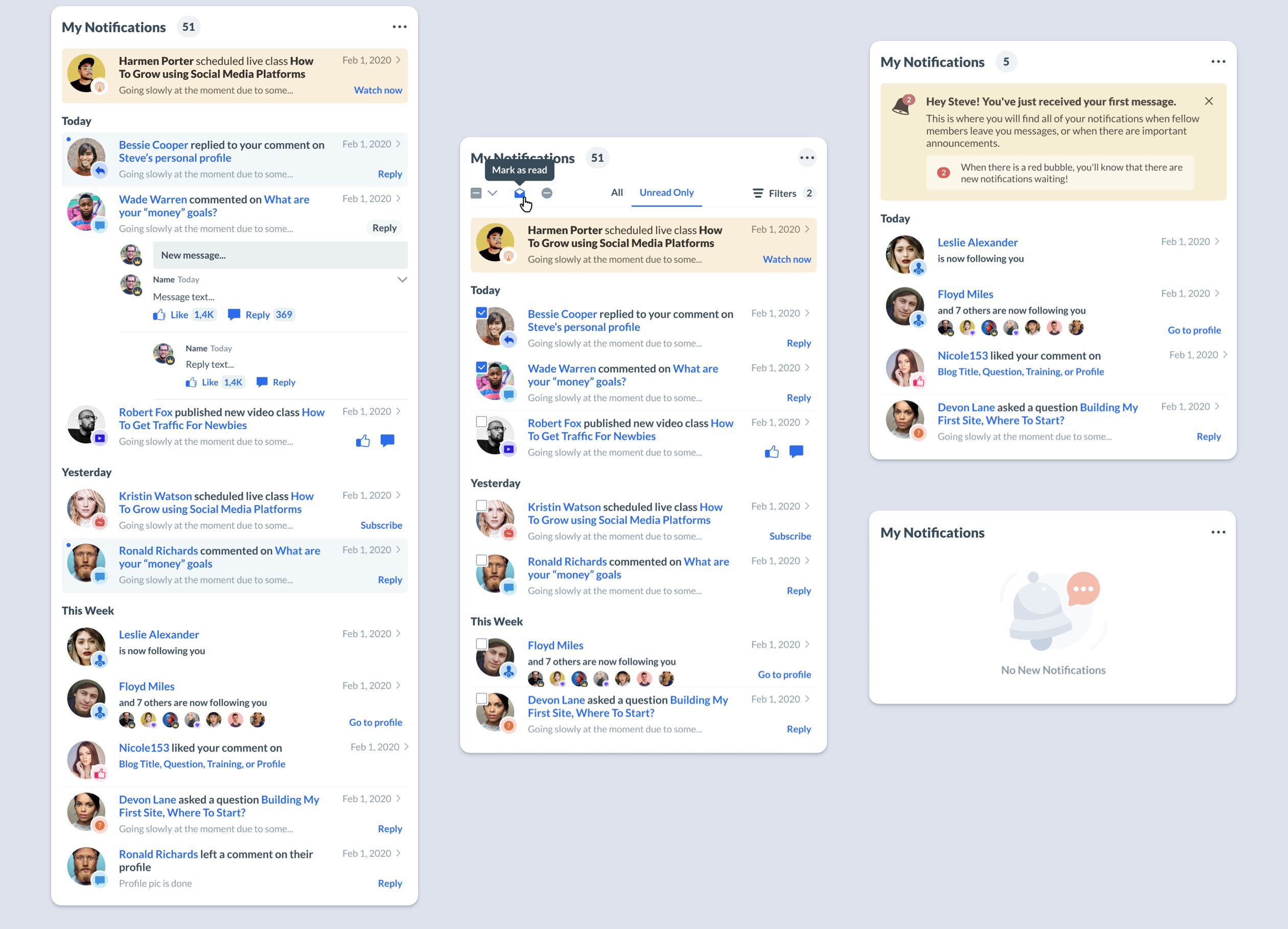 Notification drop-downs